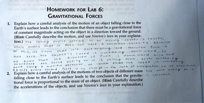 homework for lab 6 gravitational forces answers