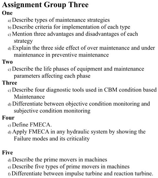 SOLVED: Texts: Assignment Group Three 1a. Describe Types Of Maintenance ...