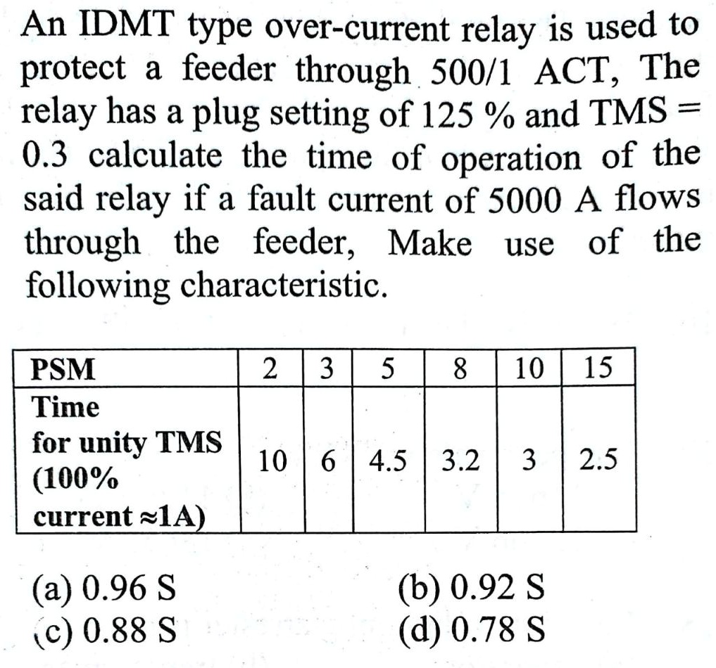 An IDMT type overcurrent relay is used to protect a feeder through a