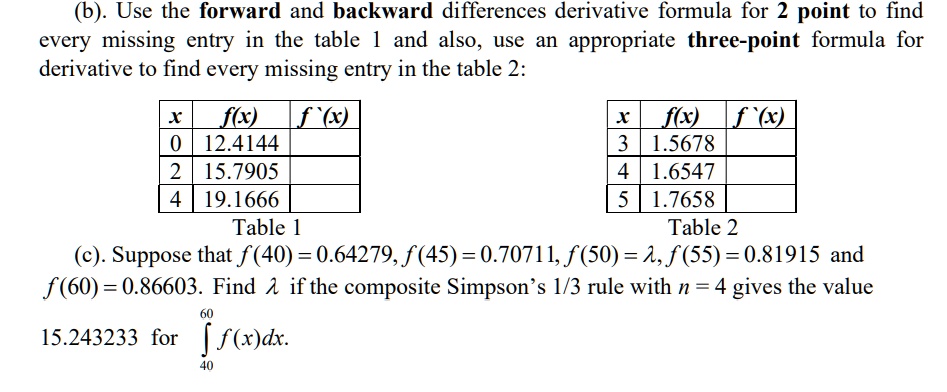 Two Point Forward Difference SOLVED: (b) Use the forward and backward difference derivative formula ...