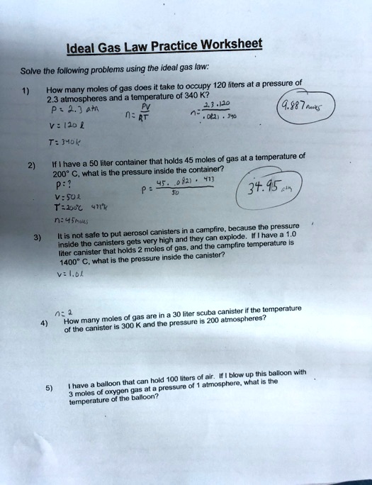 Ideal Gas Law Practice Problems 