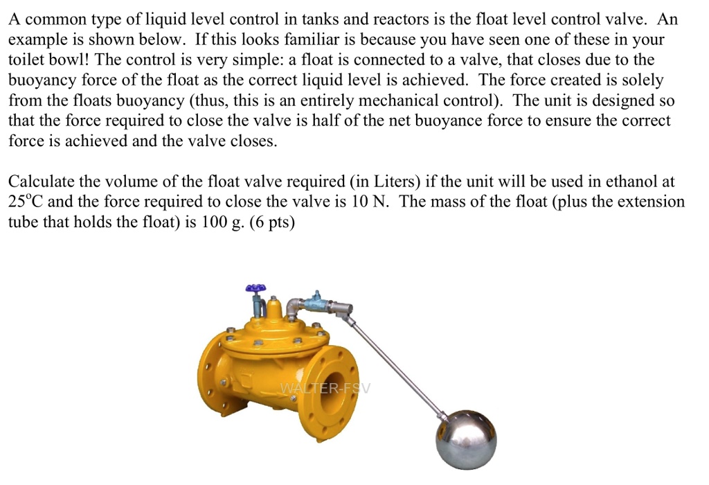 SOLVED A common type of liquid level control in tanks and reactors is the float level control
