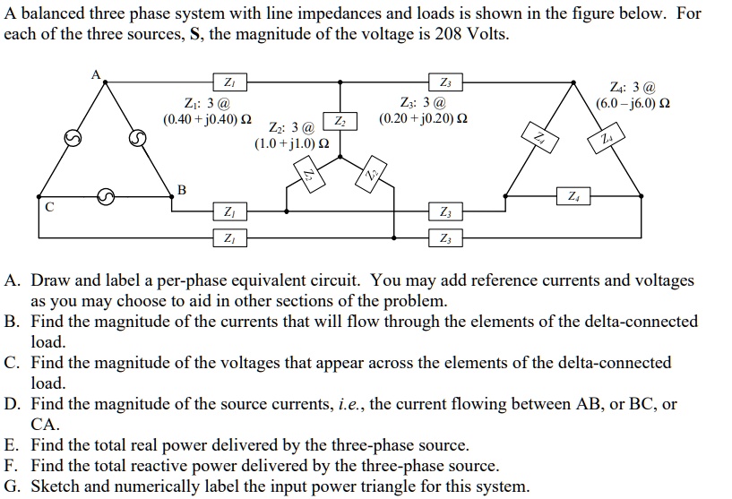 SOLVED A balanced threephase system with line impedances and loads is shown in the figure