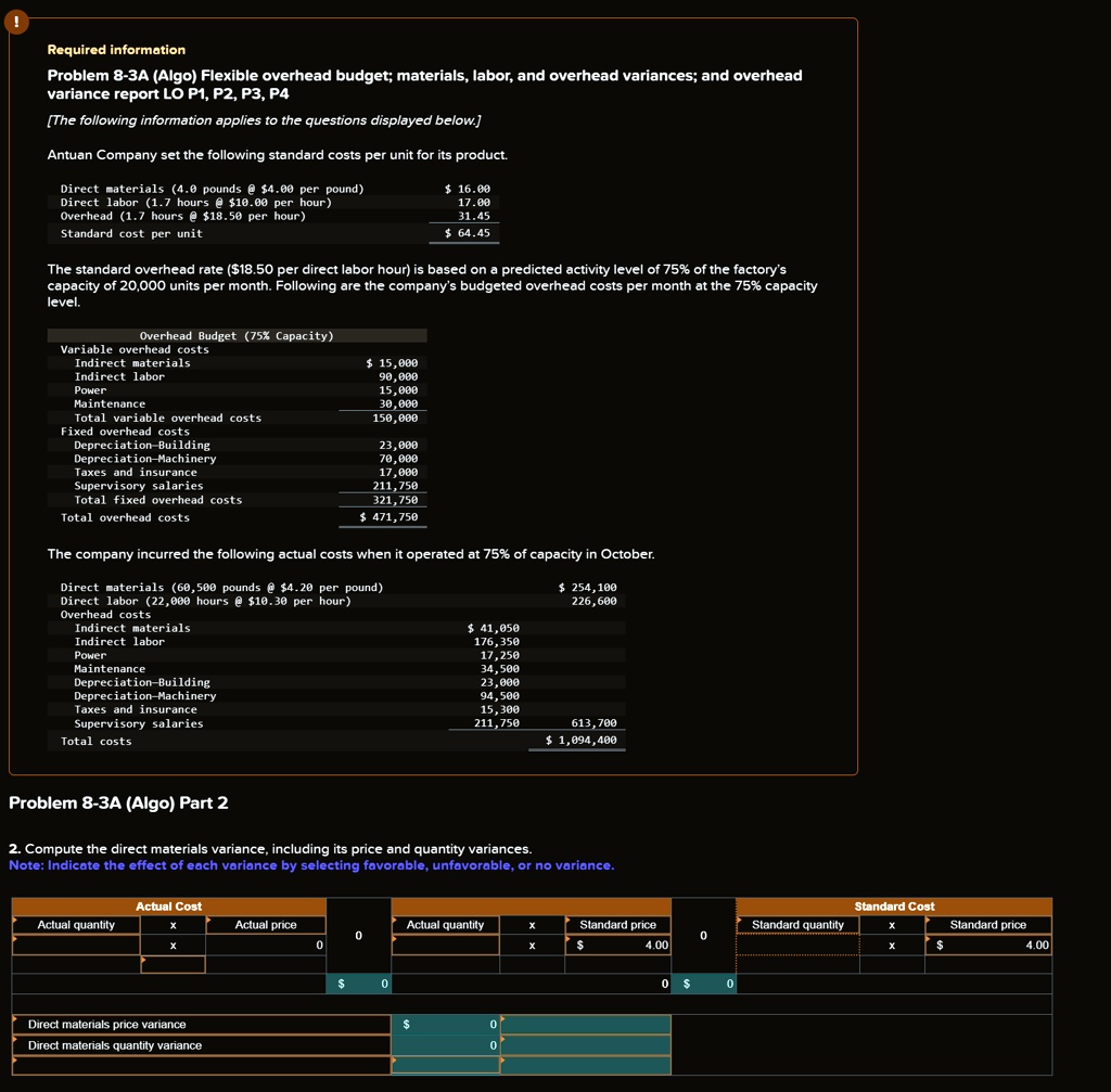 SOLVED: Required information Problem 8-3A (Algo) Flexible overhead ...