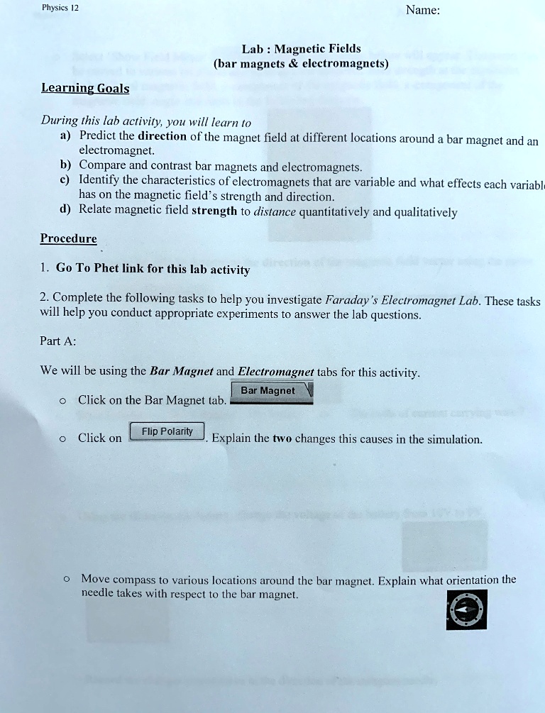 SOLVED Physics 12 Name Lab Fields (bar