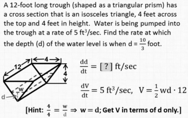 A 12-foot long trough (shaped as a triangular prism) has a cross ...