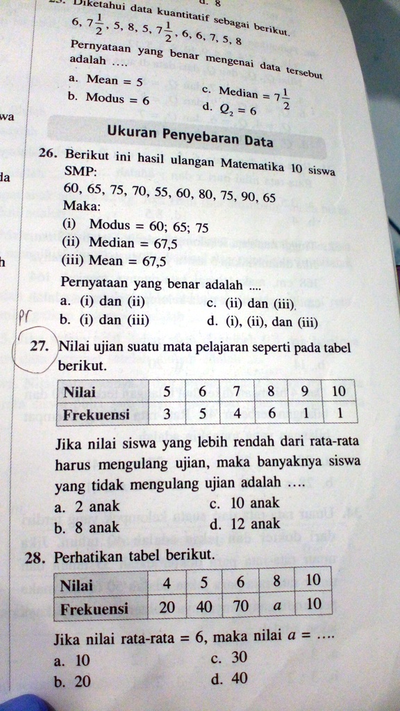 SOLVED: Silahkan Dijawab Nomor 27 Diketahui Data Kuantitatif 72 , 5,8 ...