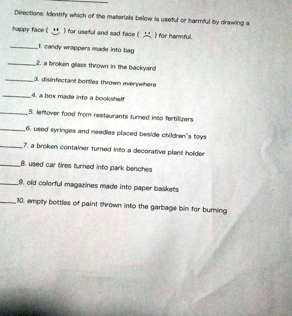 SOLVED: "identify which of the materials below is useful or harmful