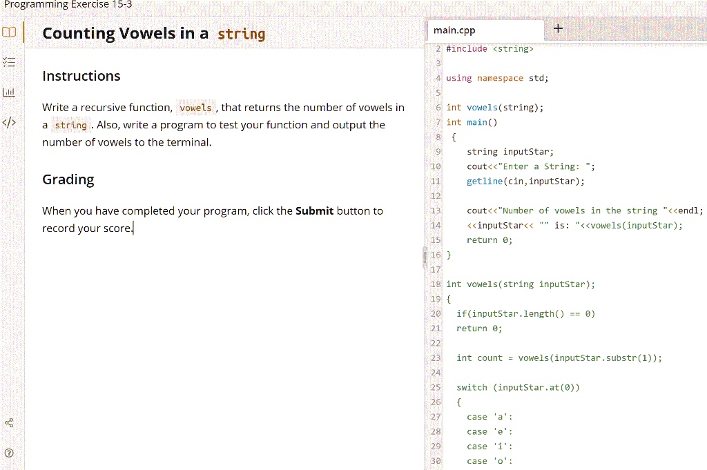 in c programming exercise 15 3 counting vowels in a string maincpp ...