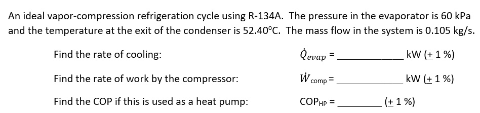 SOLVED: An ideal vapor-compression refrigeration cycle using R-134A ...
