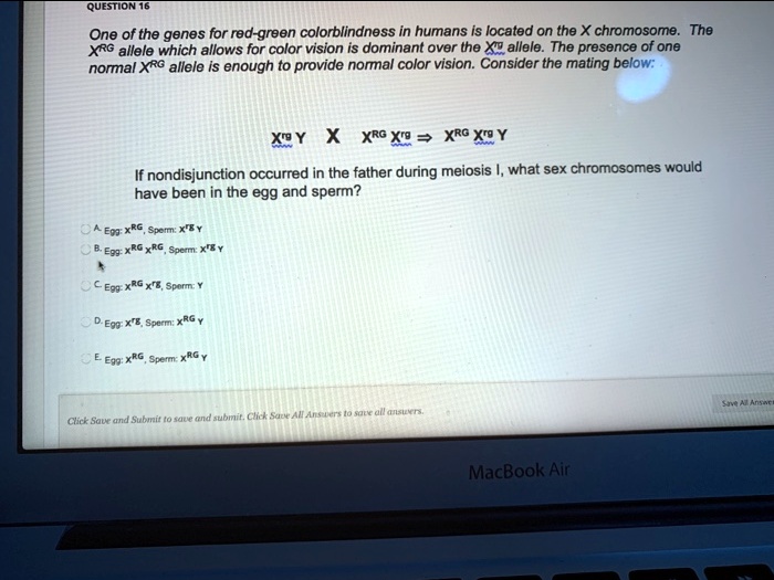 SOLVED QUESTIONAG One of the genes for redgreen colorblindness in
