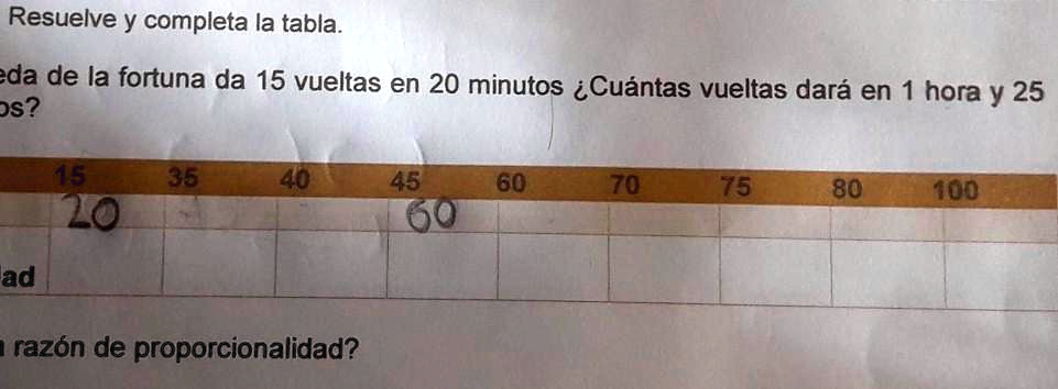 SOLVED: la rueda de la fortuna de 15 vueltas en 20 minutos cuantos en
