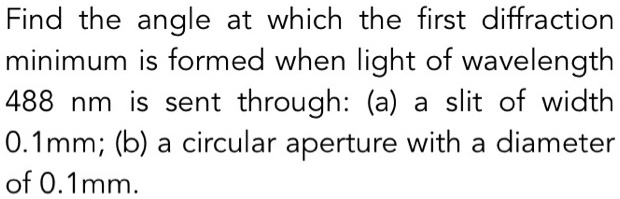 SOLVED: Find the angle at which the first diffraction minimum is formed ...