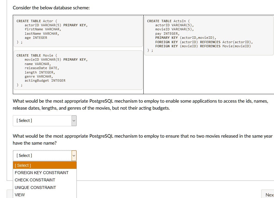 SOLVED: Consider the below database scheme: CREATE TABLE Actor ...