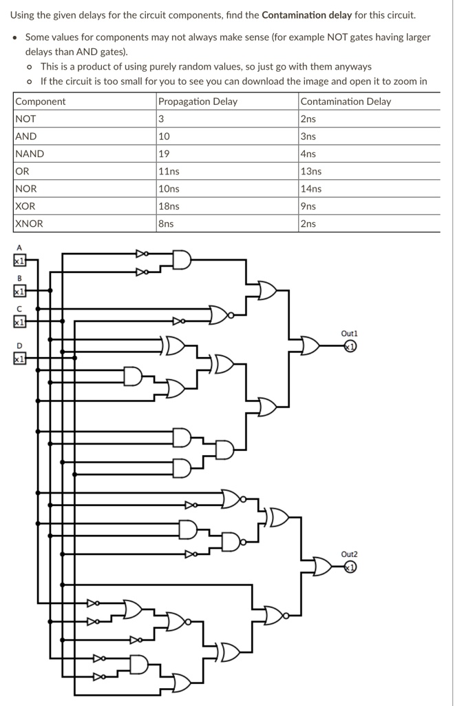 SOLVED Using the given delays for the circuit components, find the