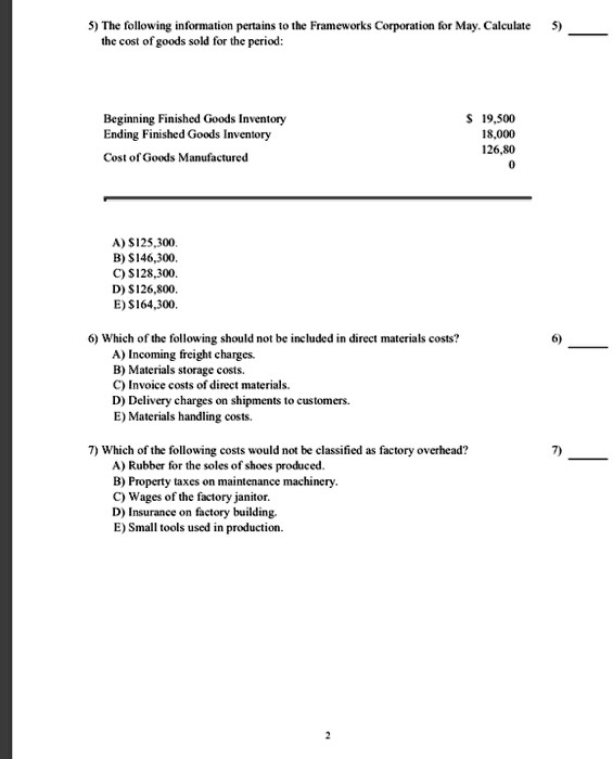 SOLVED: 5 The following information pertains to the Frameworks SOLVED: 5 The following information pertains to the Frameworks
