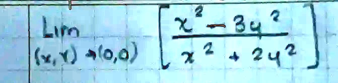 lim(x,y)→(0,0) [ (x^2 - 3y^2)/(x^2 + 2y^2) ]