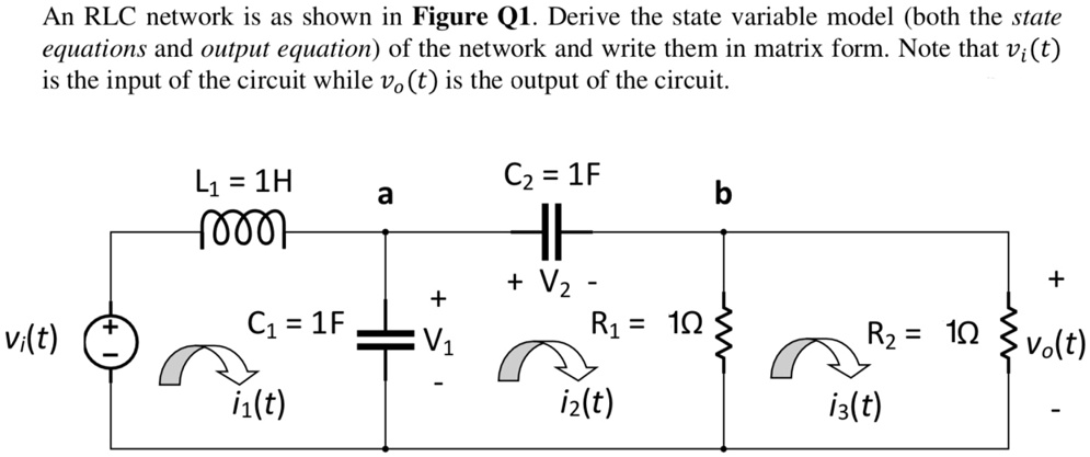 SOLVED: An RLC network is as shown in Figure Q1. Derive the state ...