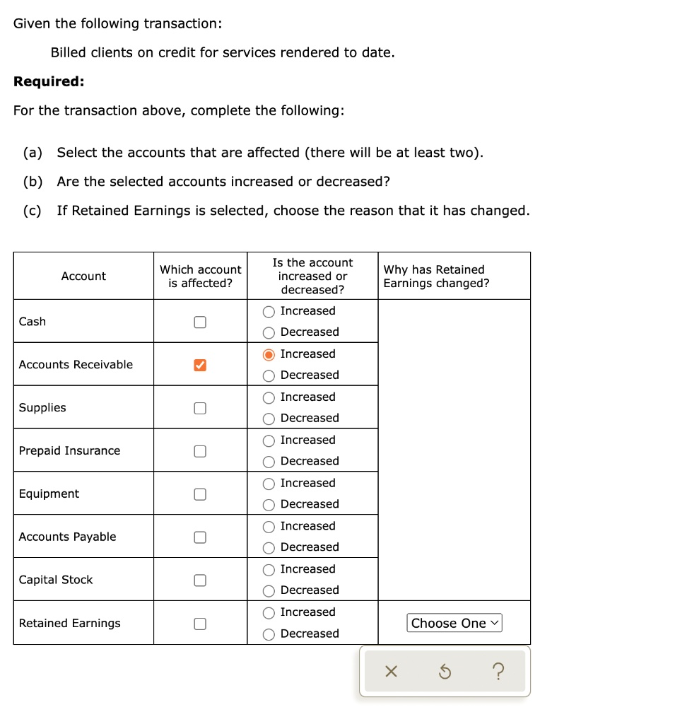 given the following transaction billed clients on credit for services ...