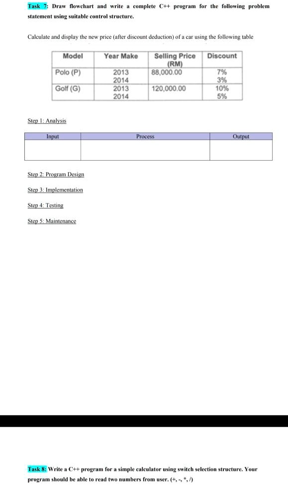 SOLVED: Task 7: Draw a flowchart and write a complete C++ program for ...