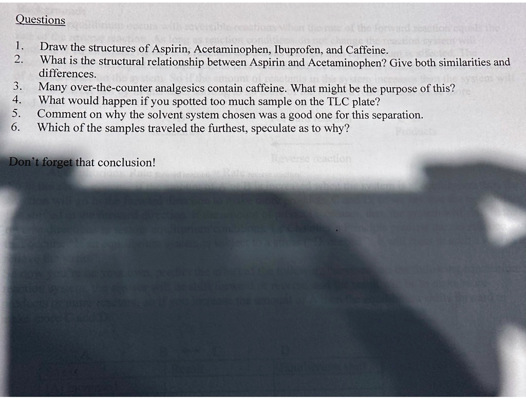 SOLVED Questions Draw the structures of Aspirin, Acetaminophen