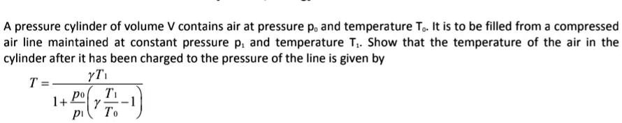 a pressure cylinder of volume v contains air at pressure pand ...