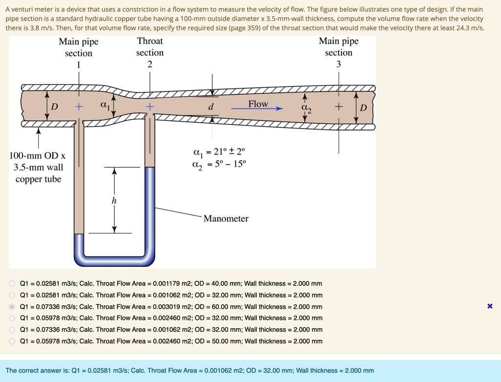SOLVED A venturi meter is a device that uses a constriction in a flow system to measure the