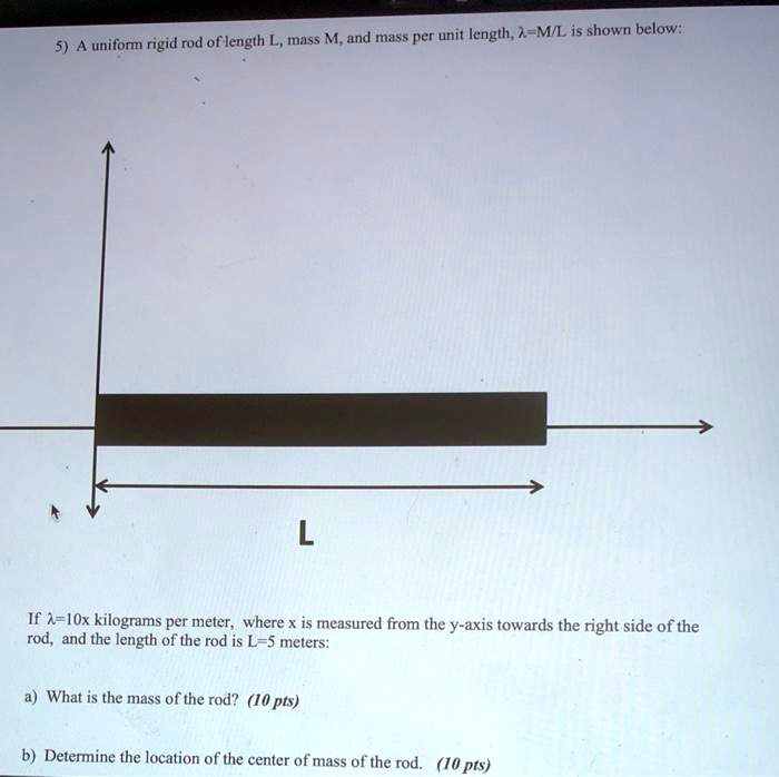 [GET ANSWER] 5) A uniform rigid rod of length L, mass M, and mass per ...