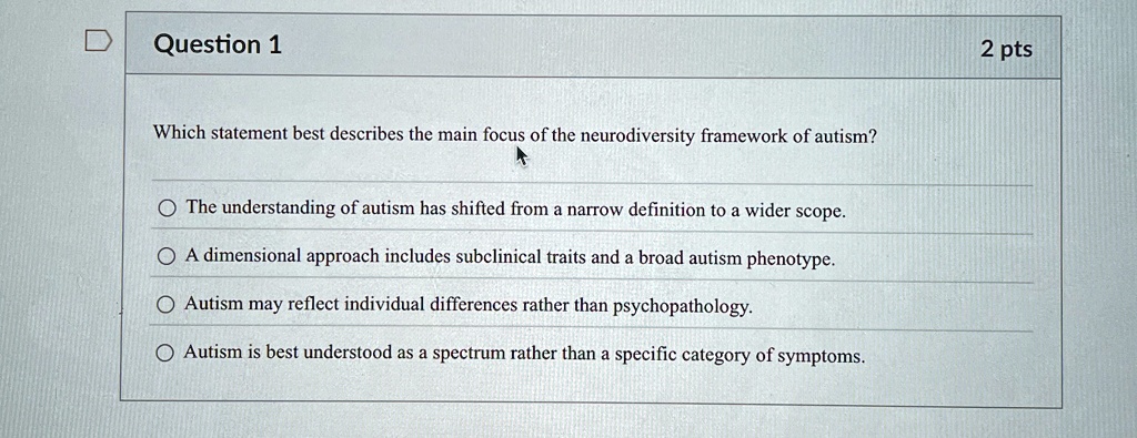 Question 1 Which statement best describes the main focus of the ...