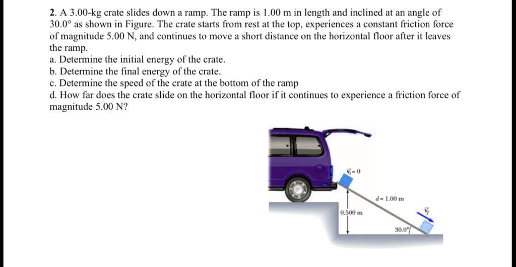 SOLVED 2. A 3.00kg crate slides down a ramp. The ramp is 0.00 m in