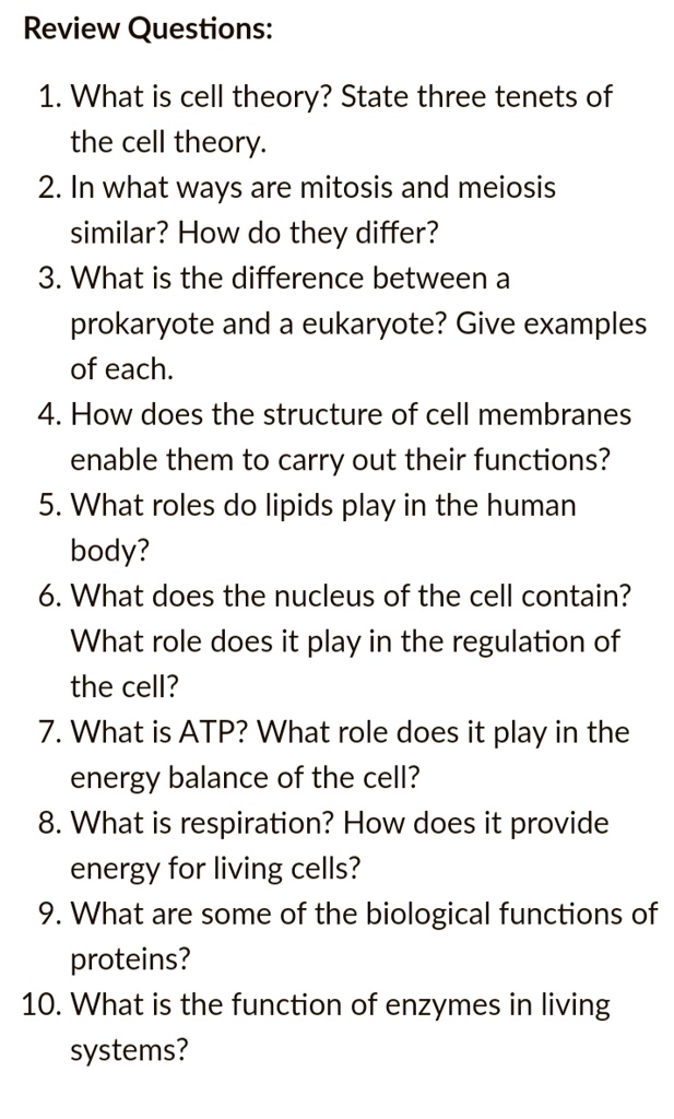 review questions 1 what is cell theory state three tenets of the cell ...