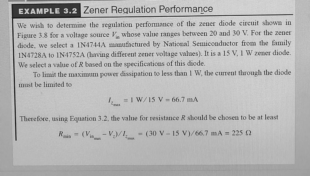 SOLVED EXAMPLE 3.2 Zener Regulation Performance We wish to determine