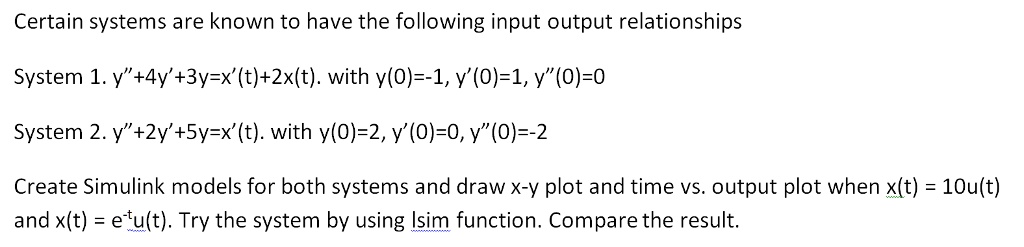 Certain systems are known to have the following input output ...