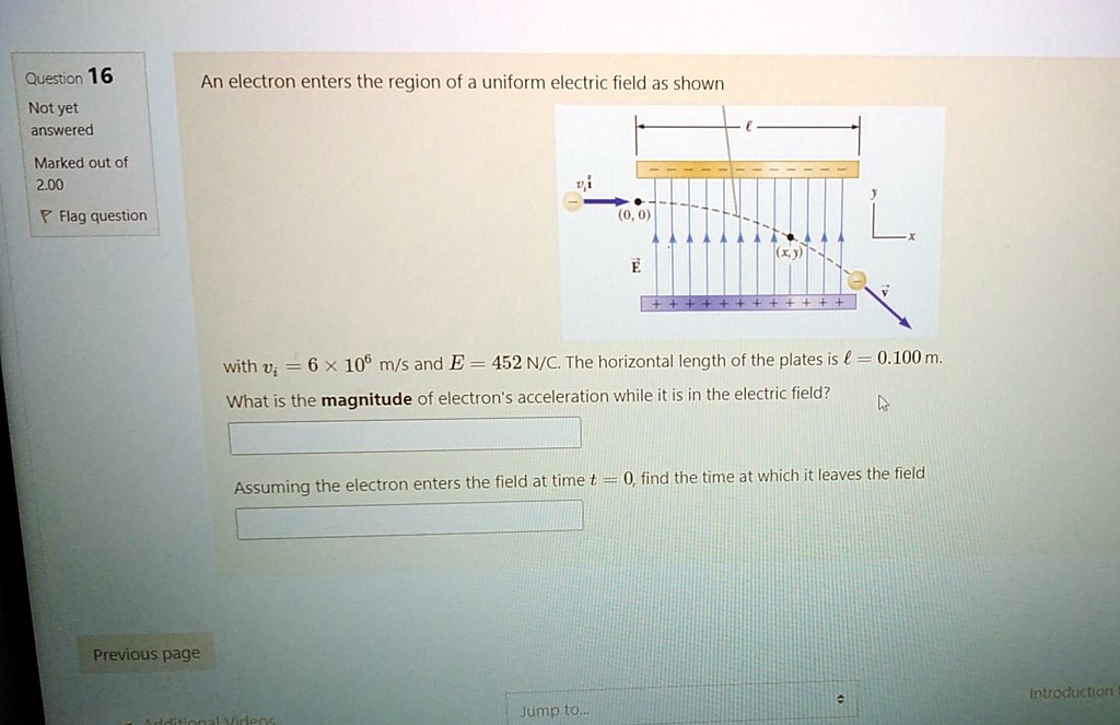 question 16 not yet answered an electron enters the region of a uniform ...