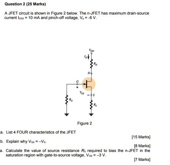 Solved A Jfet Circuit Is Shown In Figure Below The N Jfet Has A