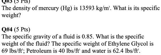 Specific weight of 2025 hg