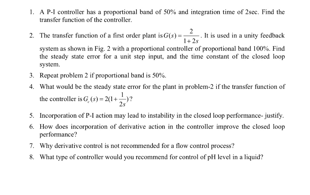 SOLVED A PI controller has a proportional band of 50 and an