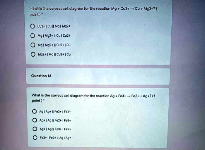 SOLVED "Vhat is he conect cell diagram ior the reaction Mg Cu2+ Cu
