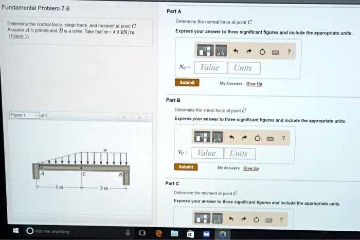 Fundamental Problem 7.6 Determine the normal force, shear force, and ...