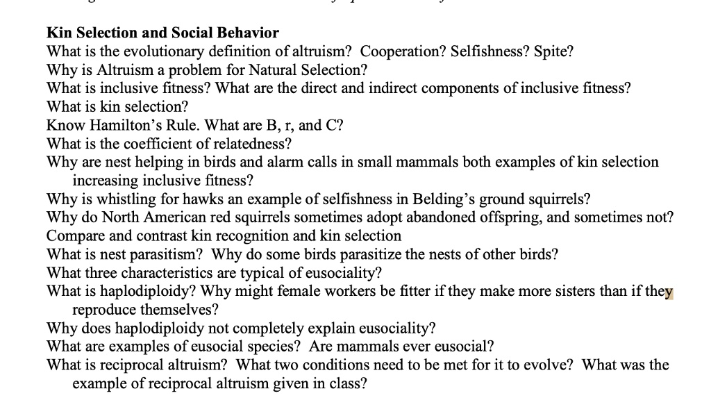 solved-kin-selection-and-social-behavior-what-is-the-evolutionary