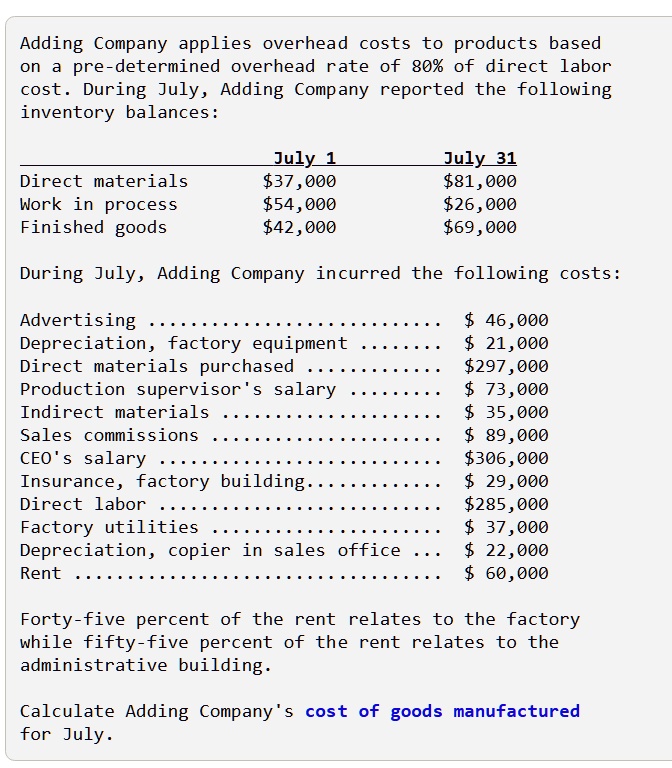 SOLVED: 3A no gpt please thank you Adding Company applies overhead ...