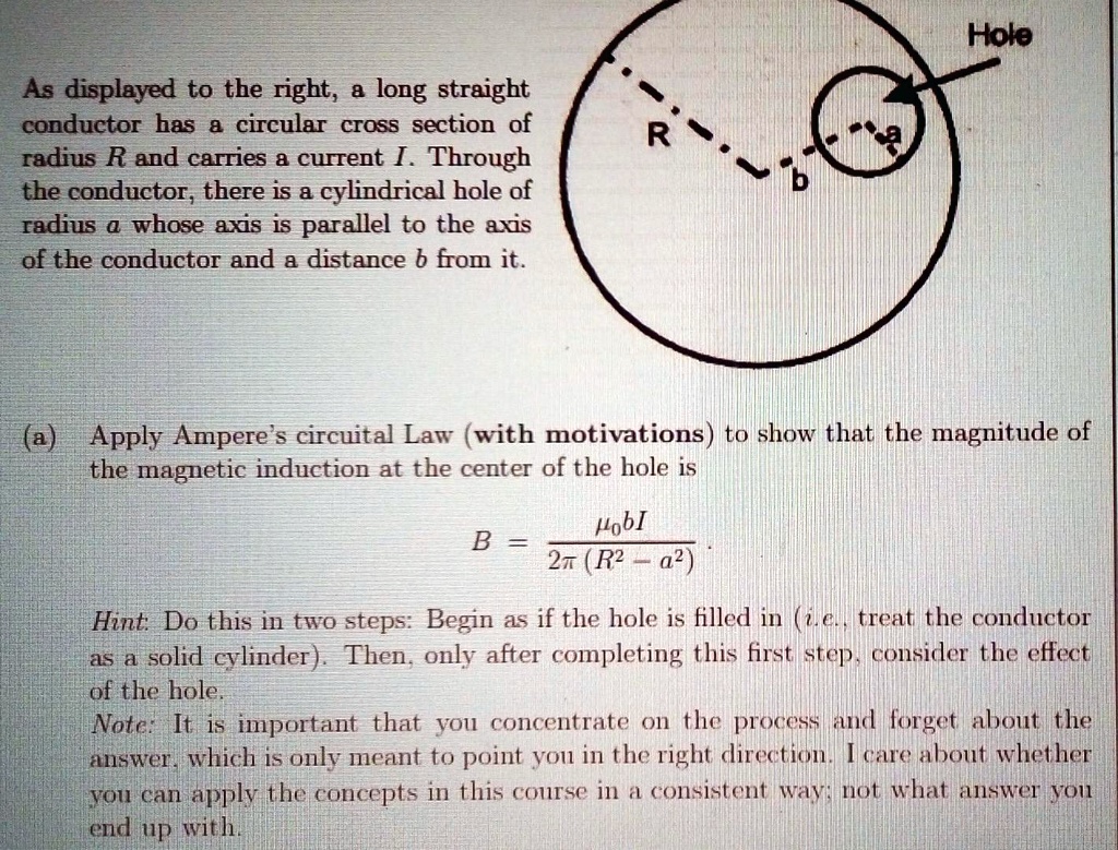 SOLVED Hole As displayed to the right, long straight conductor has