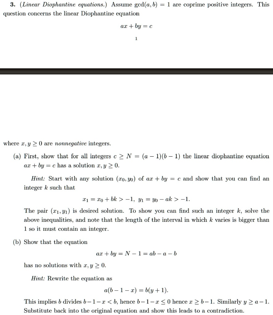 SOLVED: Linear Diophantine equations. Assume gcd(a,b) question concerns ...