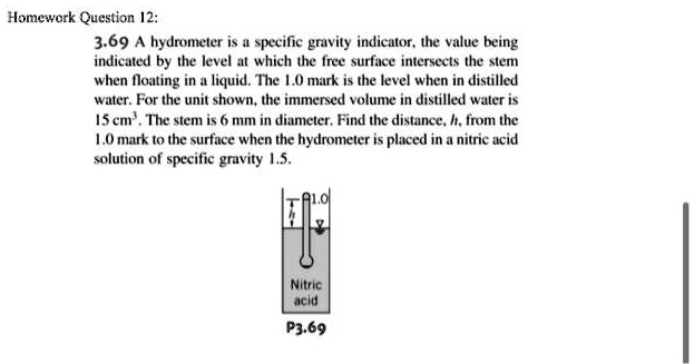 SOLVED: A hydrometer is a specific gravity indicator, the value being ...