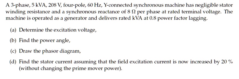 a 3 phase 5 kva 208 v four pole 60 hz y connected synchronous machine ...