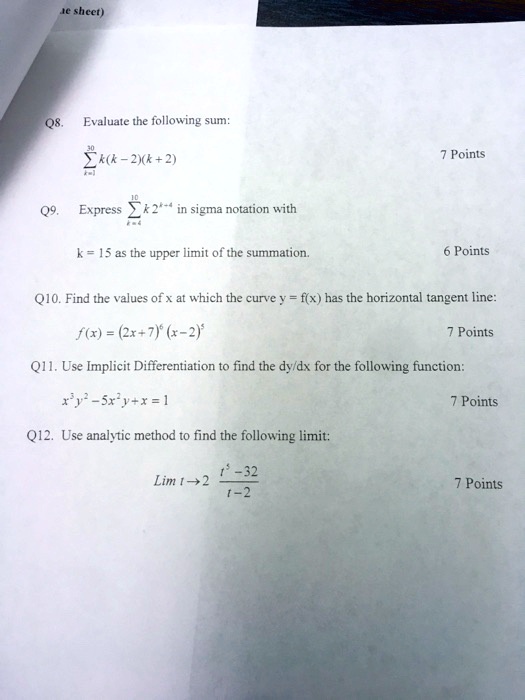 SOLVED: shect) Evaluale the following sum: Zxk-2xk+2) Express 42"" in ...