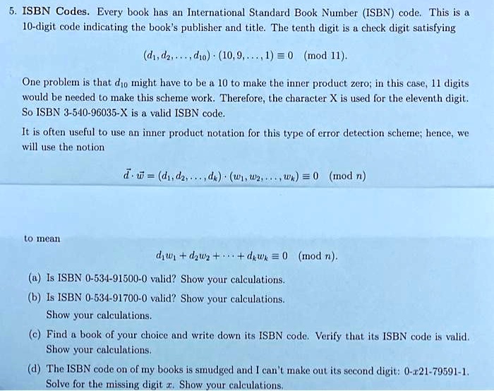 SOLVED: 5. ISBN Codes. Every book has an International Standard