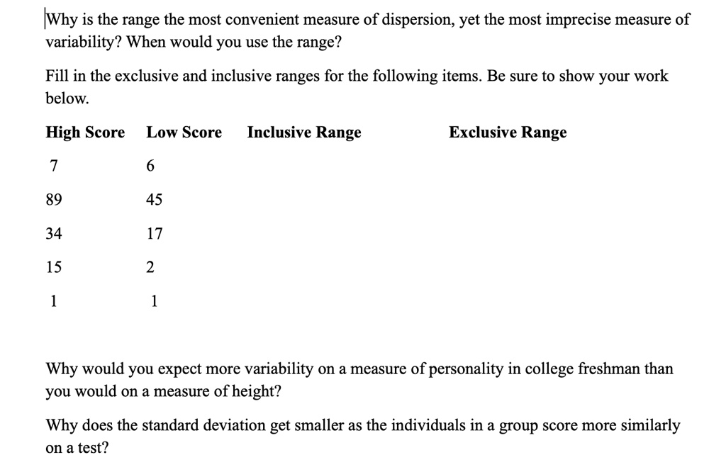 SOLVED Why is the range the most convenient measure of dispersion, yet