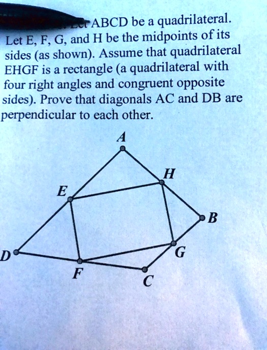 Solved Abcd Be A Quadrilateral Let E F Gand H Be The Midpoints Of Its Sides As Shown 5392