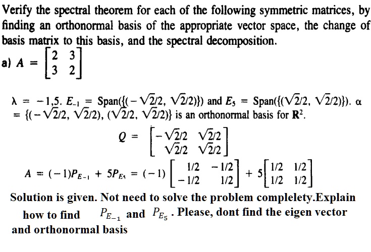 SOLVED: Verify the spectral theorem for each of the following symmetric ...